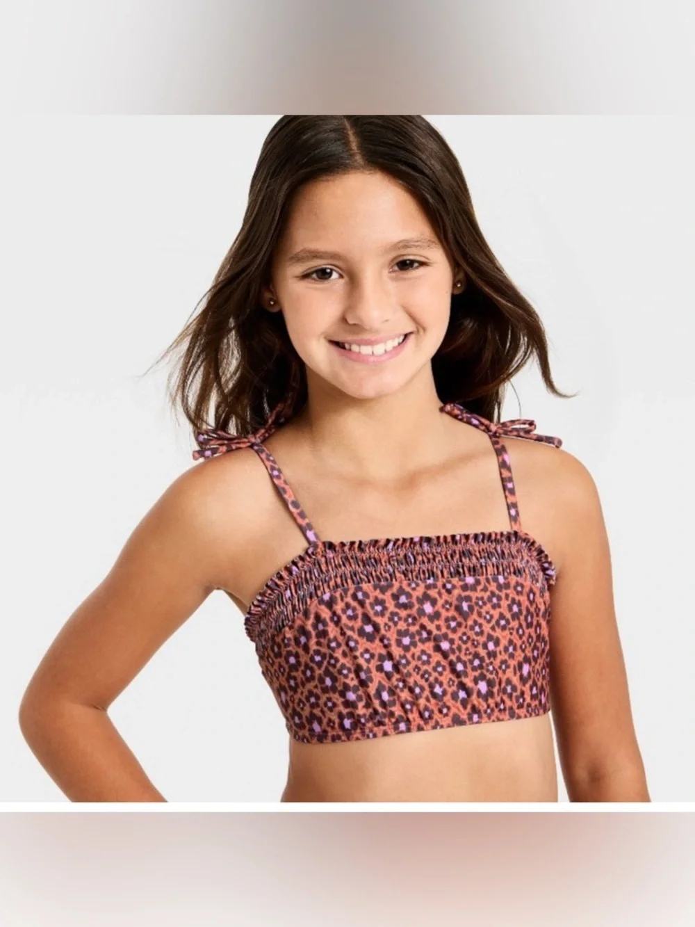 NWT- 8 Girls Quick dry whimsical pattern Floral Print Bikini - Rust and Purple